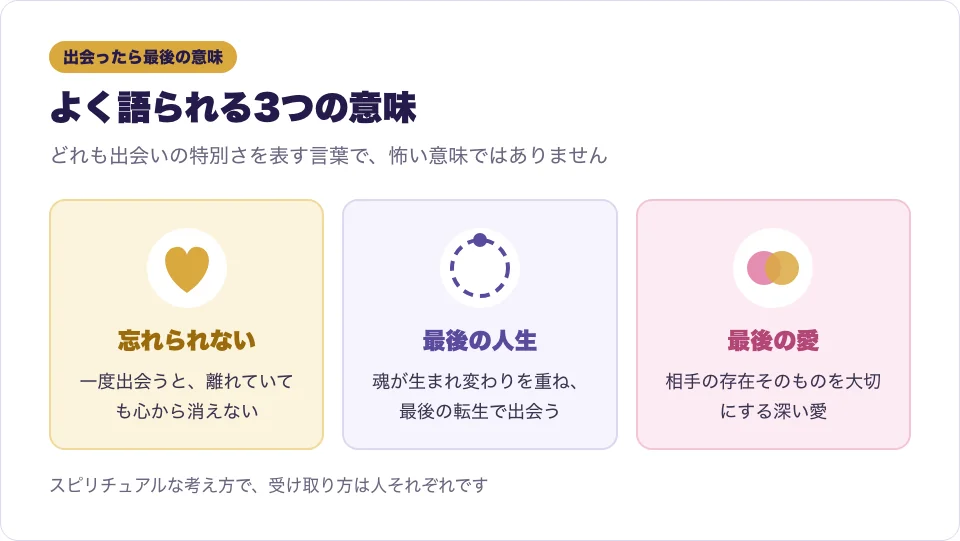 ツインレイは出会ったら最後と言われる3つの意味をカードで表した図